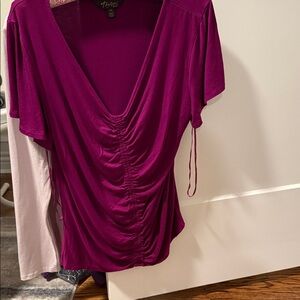 Thalia Sodi Fuchsia Ruched V-Neck Blouse